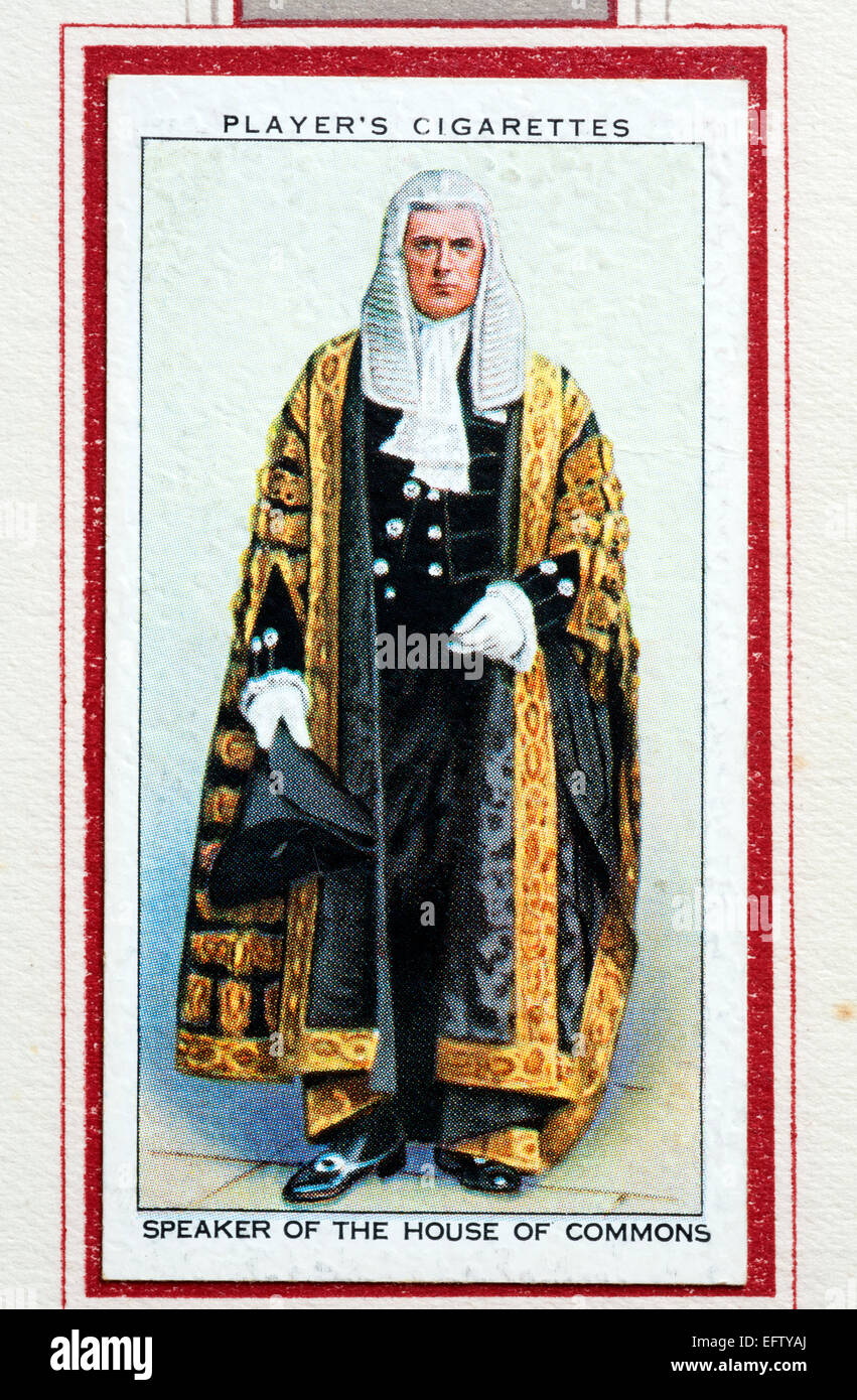 Player`s cigarette card - Speaker of the House of Commons. Stock Photo